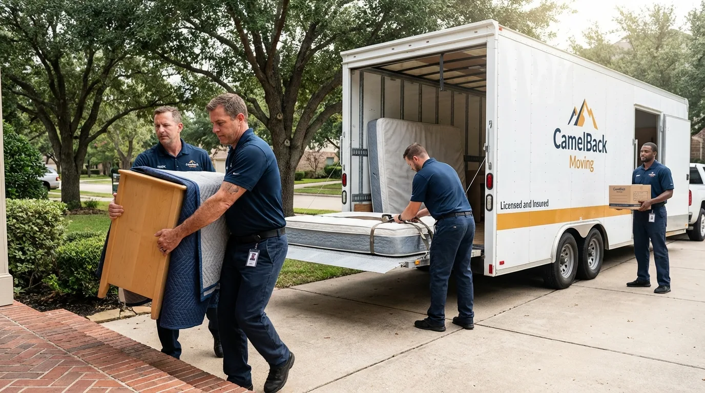 Crew loading residential truck for cross-state move from Highland Park, MI