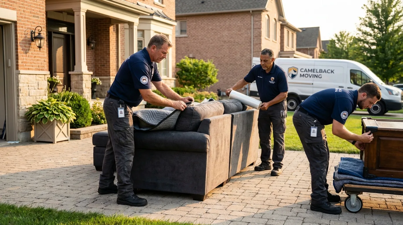 Large estate moving crew wrapping furniture in Highland Park, MI