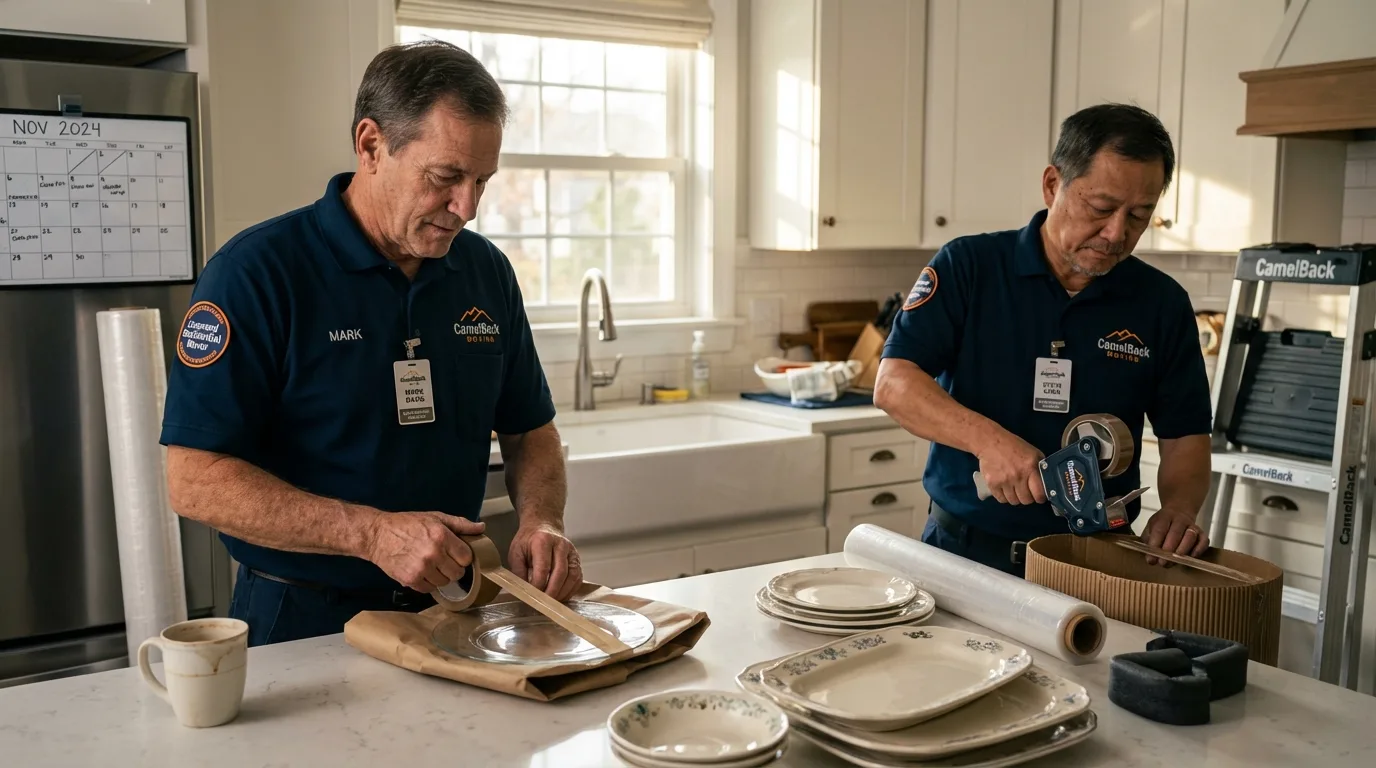 Professional crew packing kitchen dishware in Highland Park, MI