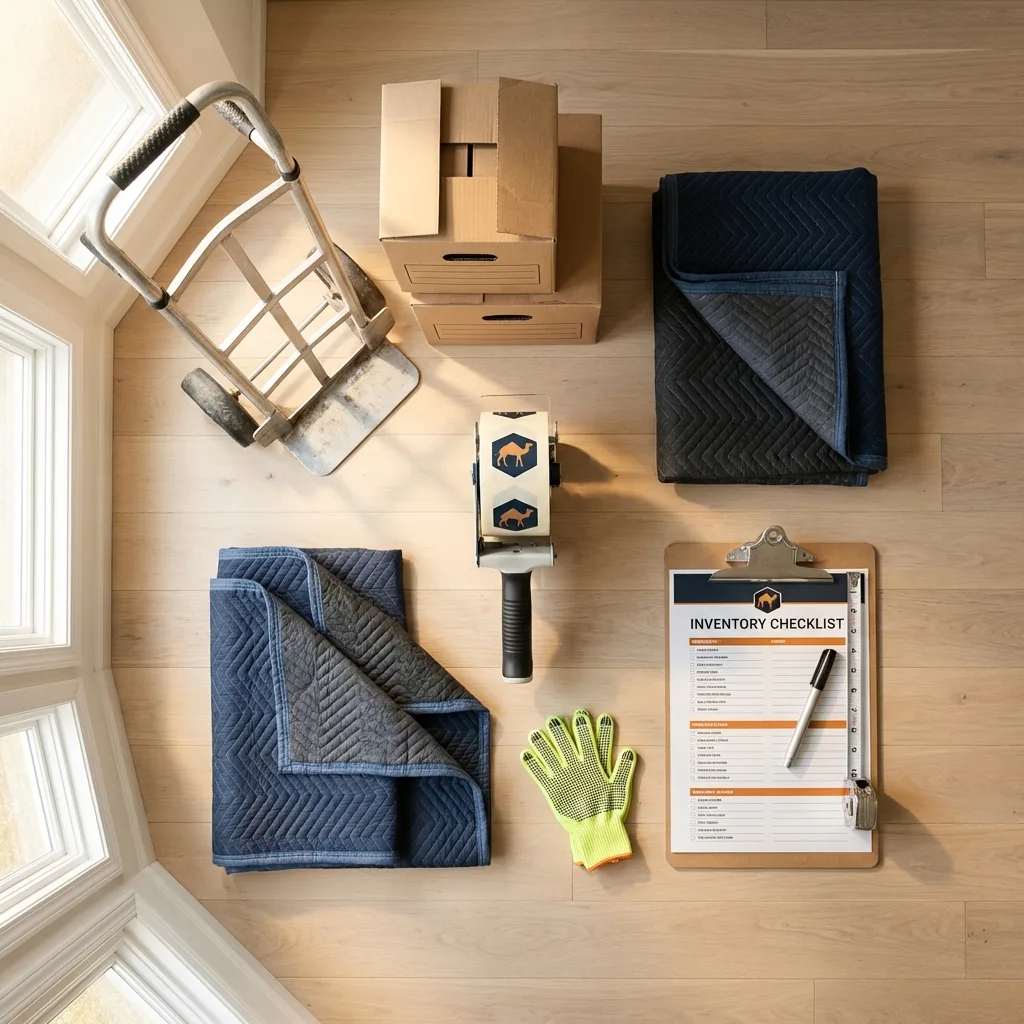 Professional moving supplies and packing materials layout for Highland Park residential relocations